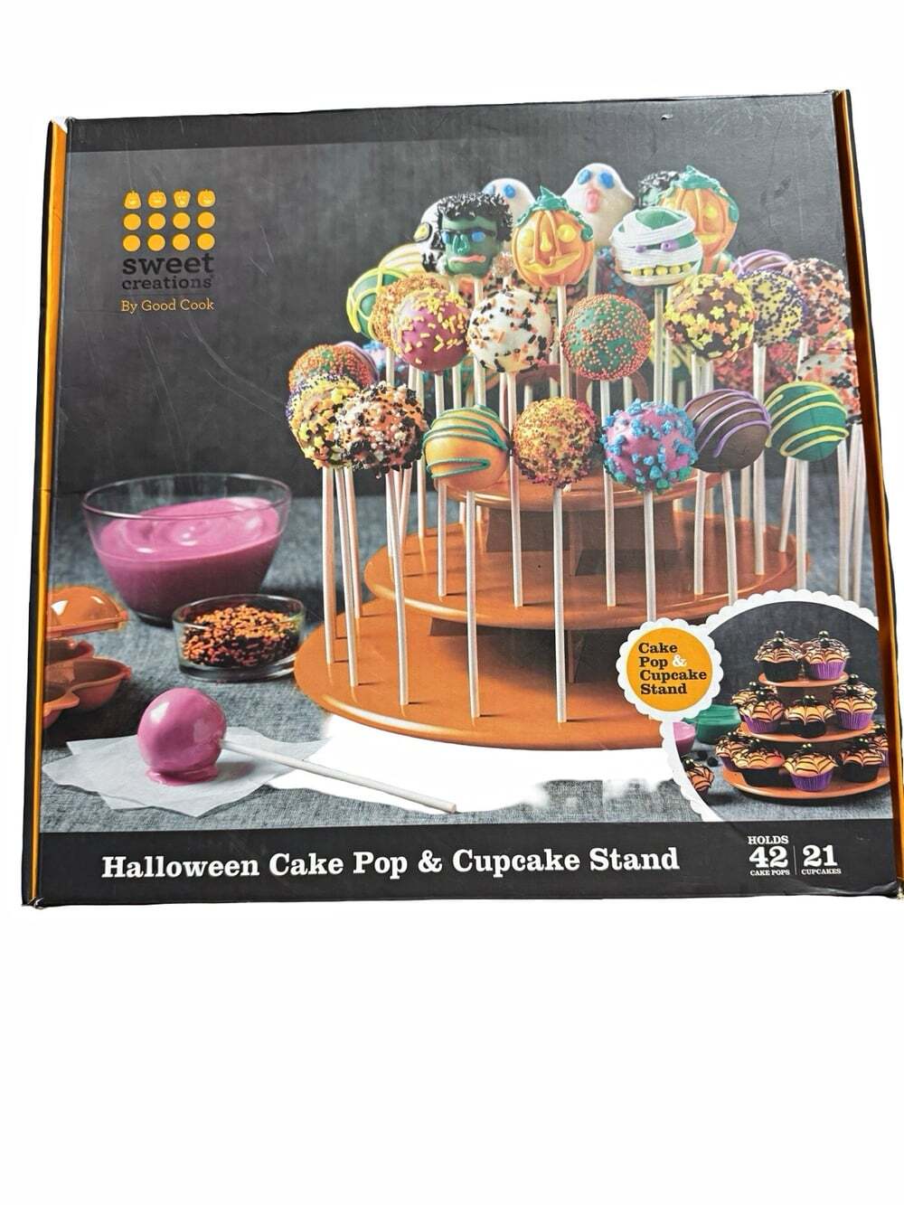 Good Cook Sweet Creations Halloween 3-Tier Stand 42 Pops/21 Cupcakes Orange